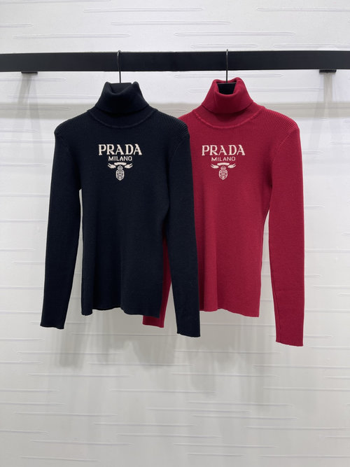 Prada Prada Spring Collection High-Neck Knit Top with Logo