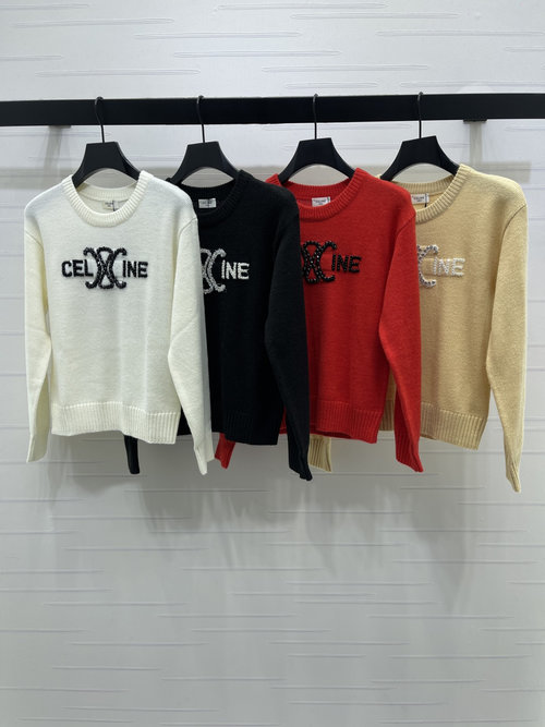 Celine Imported Wool Pullover with Studded Arch Pattern