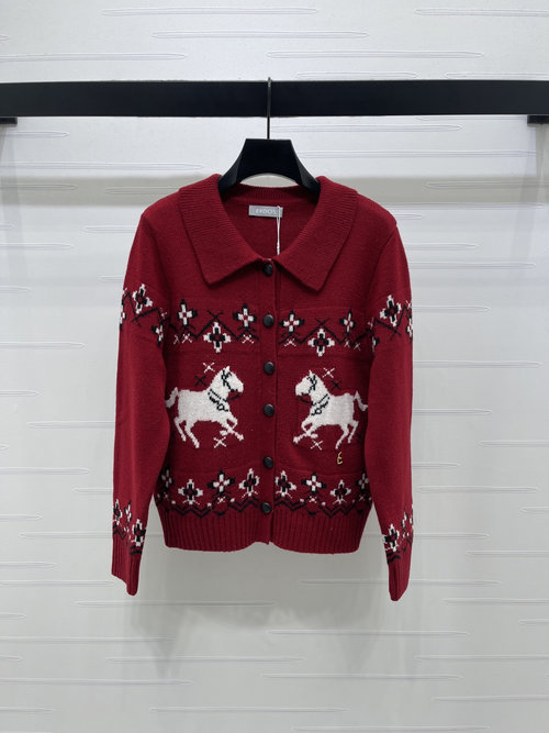 Hermes Embroidered Pony Collared Knit Sweater