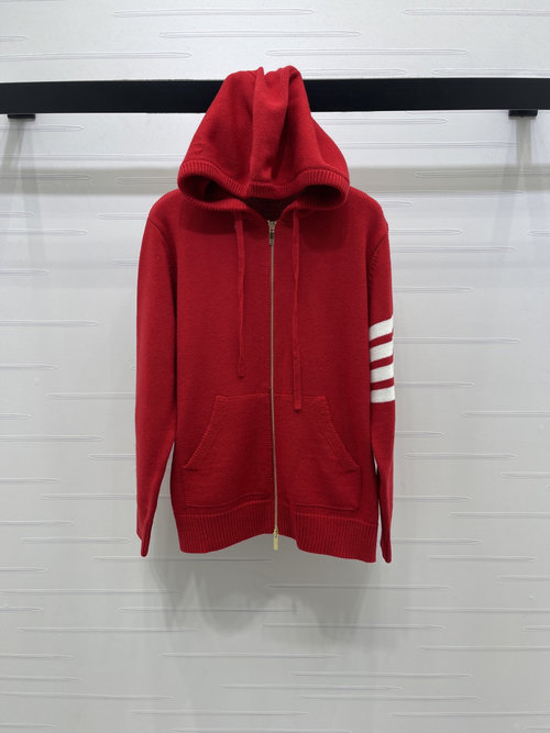 Thom Browne Knit Zip-up Hoodie with Stripe Contrast