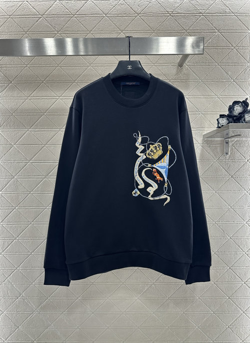 Louis Vuitton Round-neck Embroidered Logo Cotton Sweatshirt
