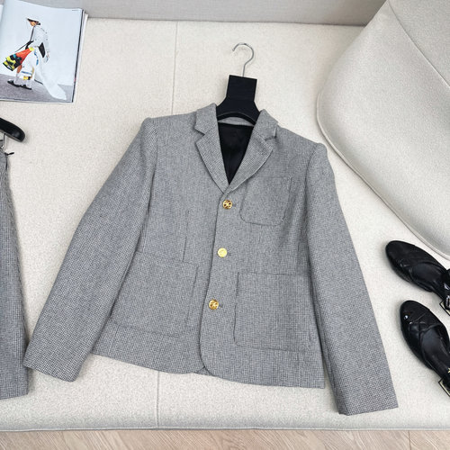 Celine Timeless Grey Houndstooth Wool Blazer