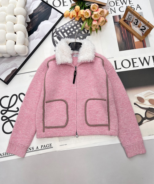 Brunello Cucinelli Luxury Knit Jacket with Detachable Fur Collar