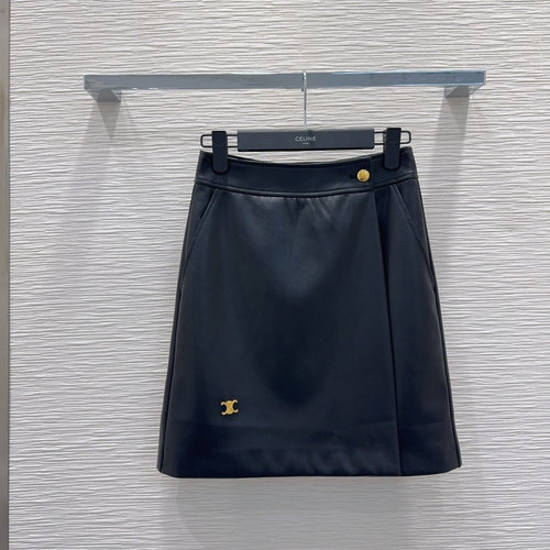 Celine Elegant Design Unique Craft PU Leather Skirt