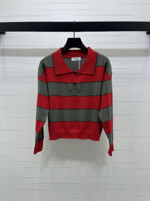 Loewe High-quality Collared Striped Long-sleeved Knit Sweater