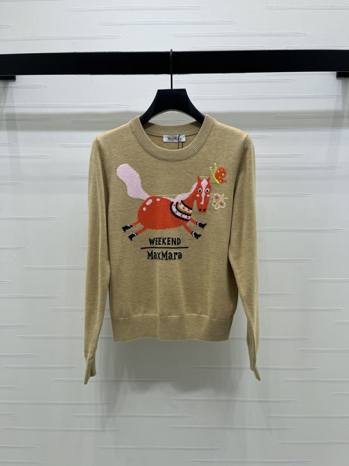 Max Mara Horse Knitted Sweater with Colorful Logo, Premium Wool