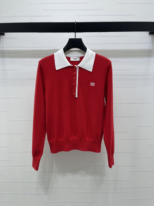 Celine Elegant Embroidered Logo Long-Sleeve Knitted Sweater