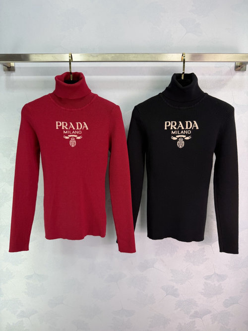 Prada High - Neck Knit Sweater with Subtle Logo for Sophisticated Style