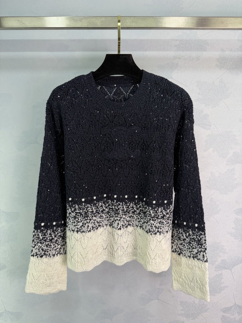 Celine Round Neck Hollow Gradient Sweater, Elegant and Light