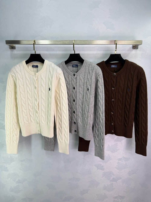 Polo Ralph Lauren Wool Cable Knit Cardigan with Pony Embroidery