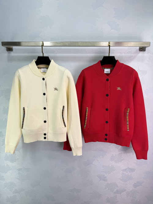 Burberry Embroidered Logo Cardigan with Checkered Patch