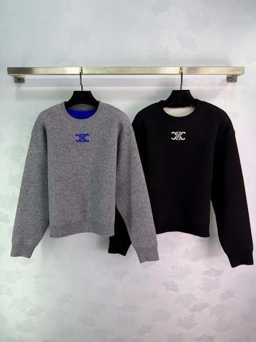 Celine Customized Cashmere Round-Neck Pullover with Arch Logo