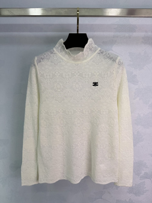 Celine Lace Wool Base Layer with High Collar and Logo