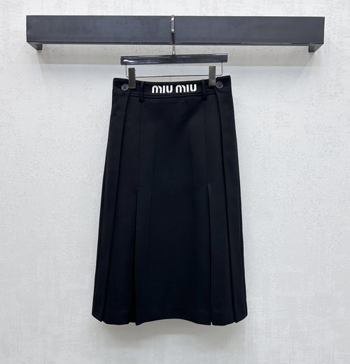 Miu Miu Embroidered Logo Mid-Length Pleated Skirt
