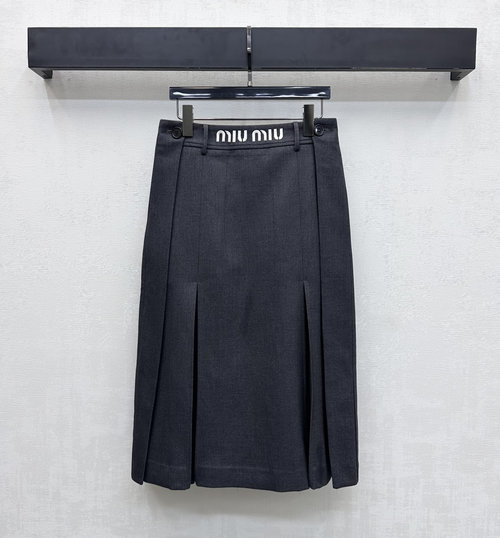 Miu Miu Mumi Mid-Length Pleated Skirt with Embroidered Logo