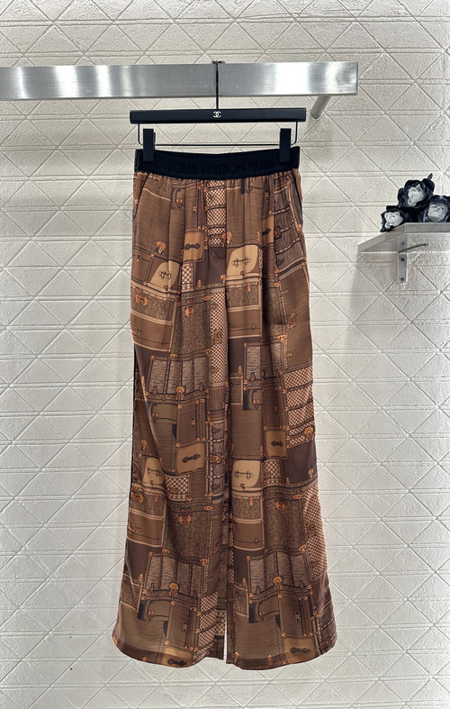 Louis Vuitton Customized Silk Print Trousers in Luxury Brown with Logo