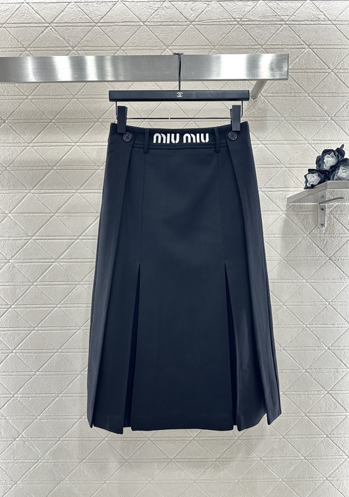 Miu Miu High Waist Embroidered Letter Logo Micro A-line Skirt