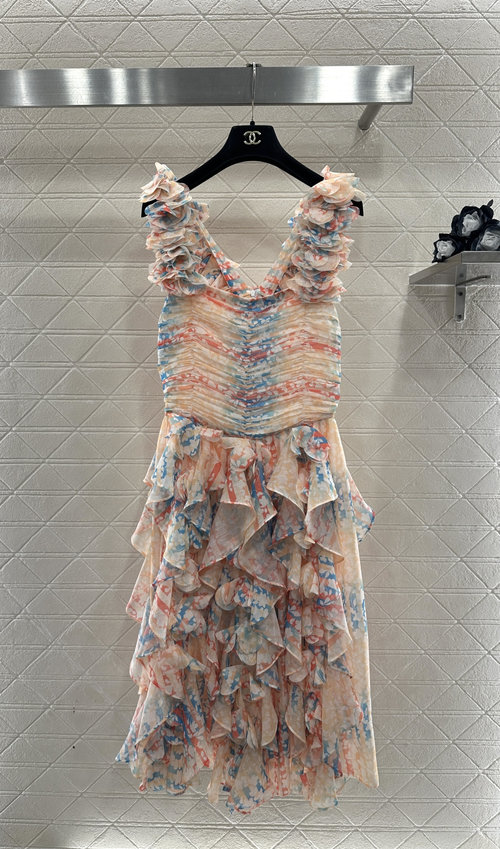 Chanel Camellia Print Dress with Lightweight Silk Fabric