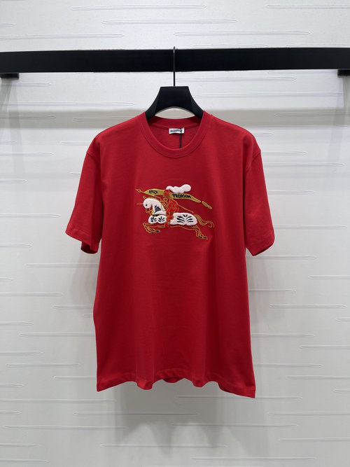 Burberry High-Quality War Horse Print Round Neck T-Shirt