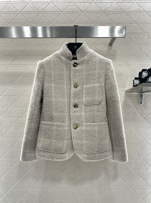 Loro Piana Imported Cashmere Checked Stand-Up Collar Coat