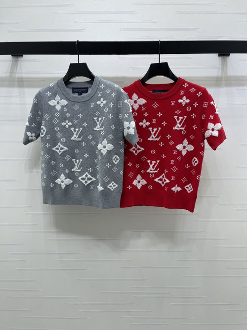 Louis Vuitton High-end Jacquard Logo Short Sleeve with Towel Embroidery