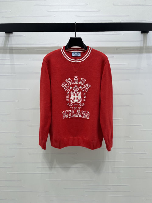 Prada Elegant Embroidered Logo Pullover Sweater with Relaxed Fit