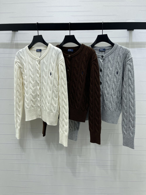 Polo Ralph Lauren High Quality Cable Knit Open-Front Sweater with Horse Logo