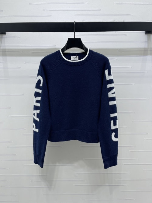 Celine Hooked Letter Knit Pullover with Logo for Sophisticated Look