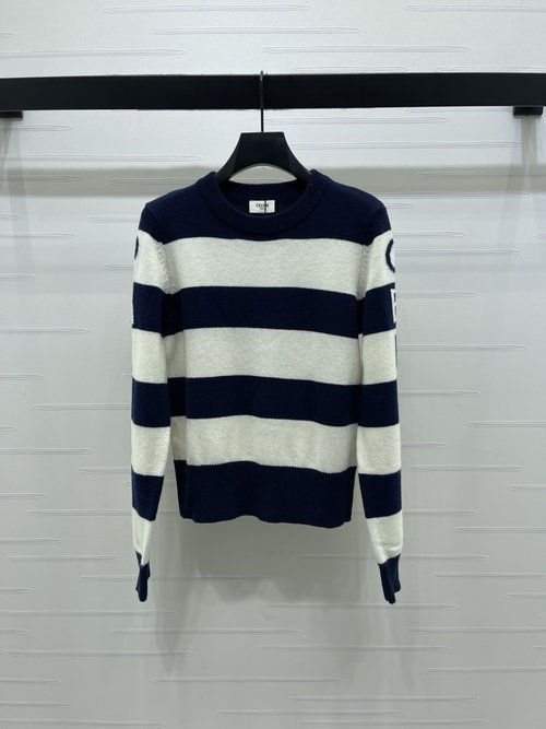 Celine Simple Striped Knit Sweater with Brand Logo