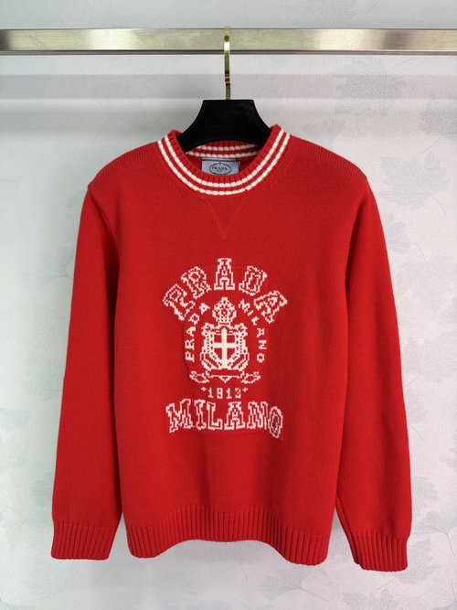 Prada Classic Logo Embroidered Knitted Sweater, Retro Elegance