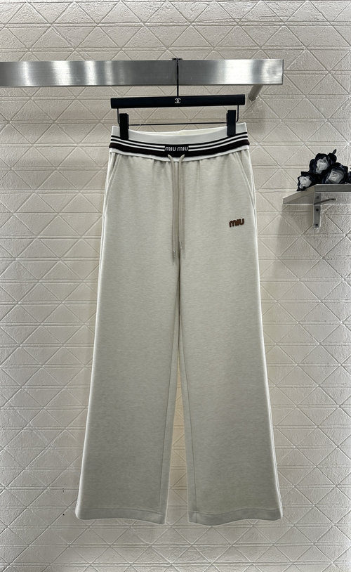 Miu Miu Straight - Leg Trousers with Striped Webbing Drawstring and Letter Logo Details