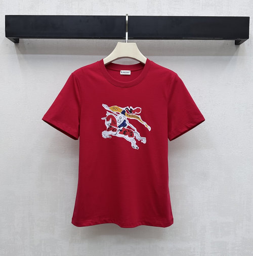 Burberry Round Neck Printed Short Sleeve T-Shirt with Horse Logo