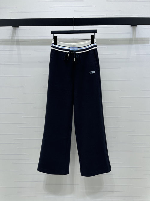 Miu Miu Drawstring Cotton Wide-Leg Trousers