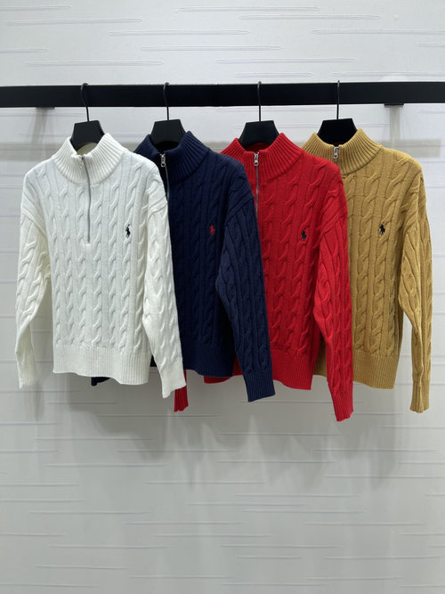 Polo Ralph Lauren Premium Zip-up Wool Sweater with Horse Logo Embroidery