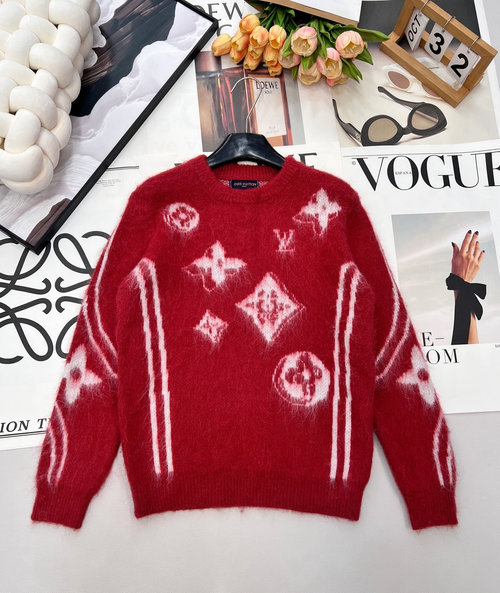 Louis Vuitton Red Mohair Pullover with Vintage Pattern