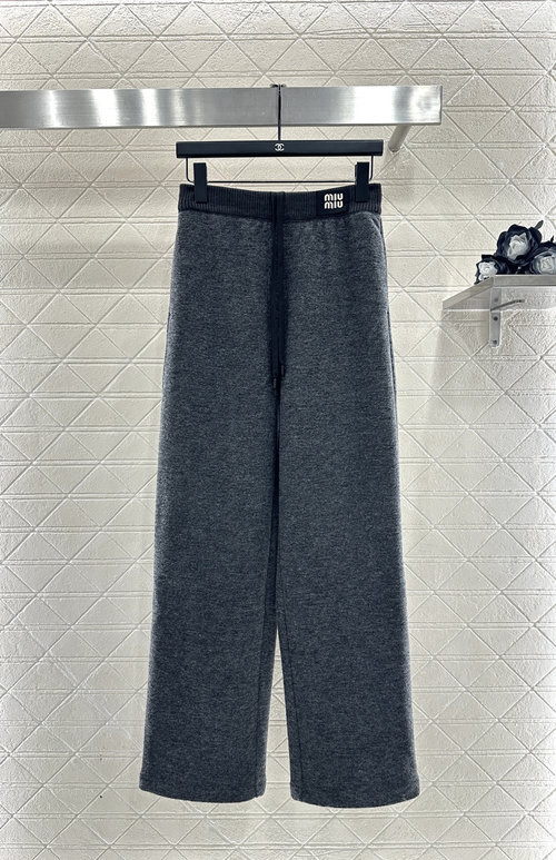 Miu Miu Drawstring Wide - Leg Trousers with Letter Logo and Vertical Stripes