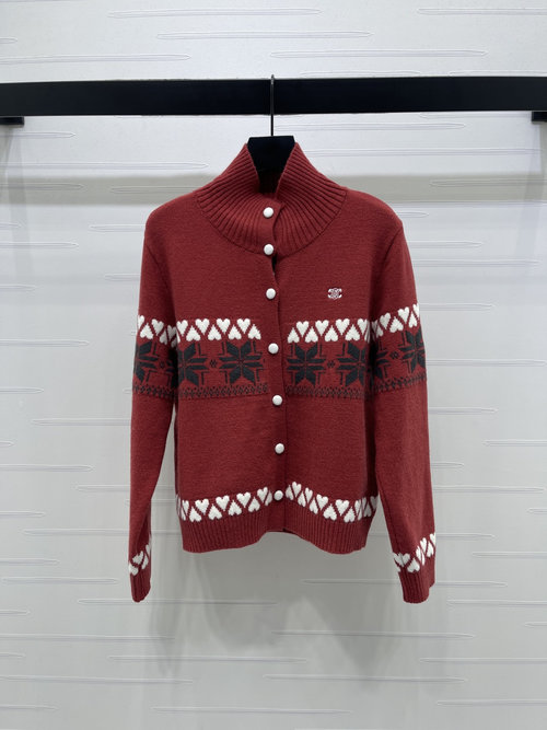 Celine Love Snowflake Collared Long-sleeved Cardigan with Logo