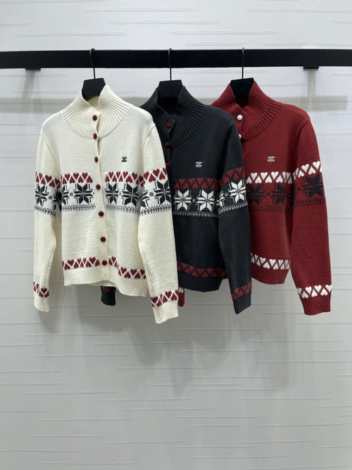 Celine High-end Cashmere Cardigan with Heart Snowflake Pattern