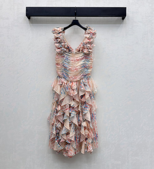 Chanel New Camellia Layered Dress with Floral Print