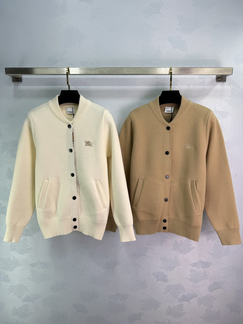 Burberry Horse Emblem Long Sleeve Cardigan with Ribbed Edges