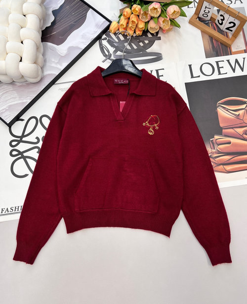 Gucci Custom YB Wool Long-sleeved Top with Embroidered Logo, Elegant