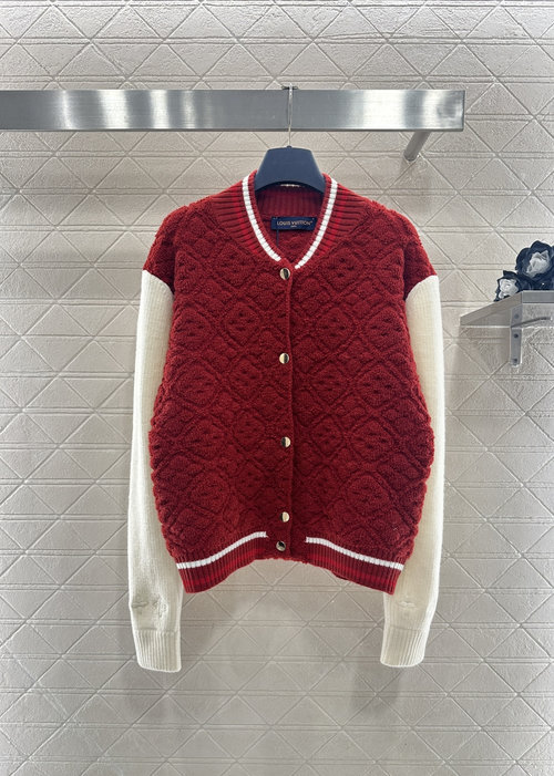 Louis Vuitton Ski Series Jacquard Knit Baseball Zip Coat with Four-Leaf Clover