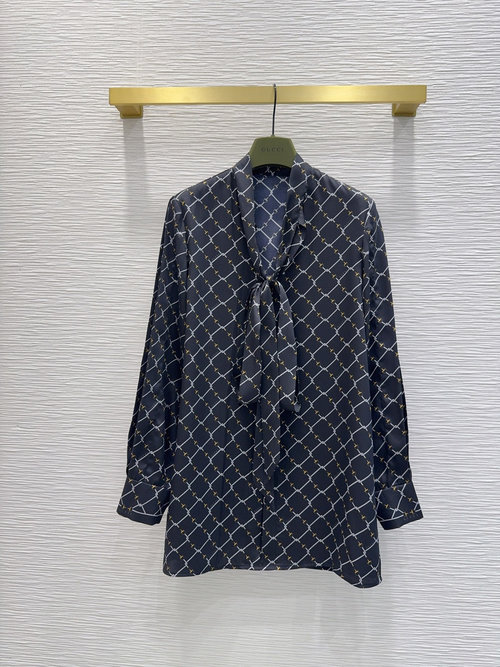 Gucci High-Quality Retro Style Printed Silk Shirt