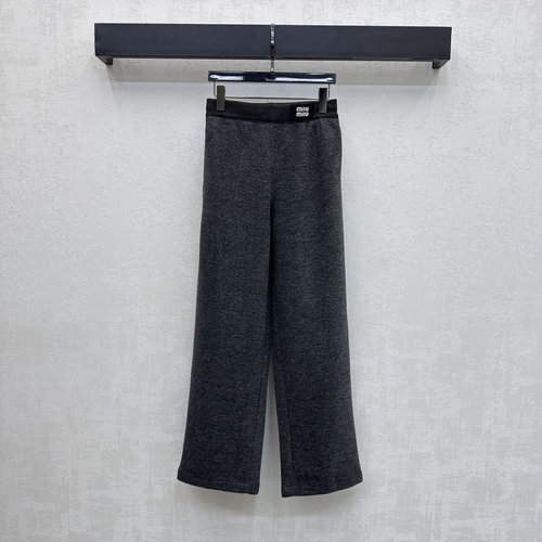 Miu Miu Straight-Leg Embroidered Logo Pants