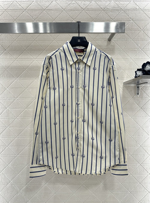 Gucci Striped Double G Collar Loose-fit Shirt