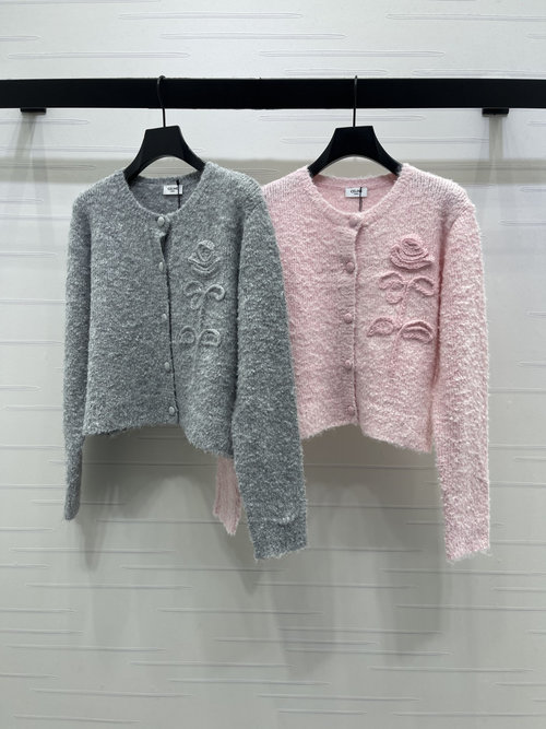 Celine Academic Style 3D Hook Flower Knit Cardigan with Floral