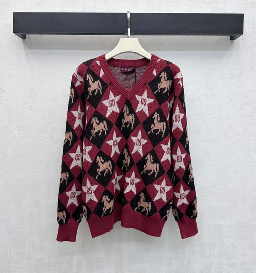 Gucci V-Neck Long-Sleeve Knit Sweater, Soft and Stylish