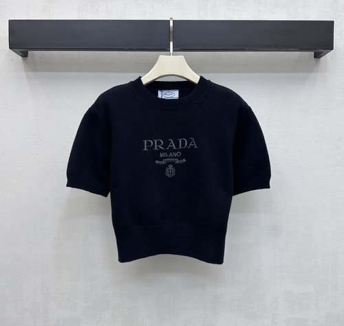 Prada New Short Knit Top with Embroidered Logo