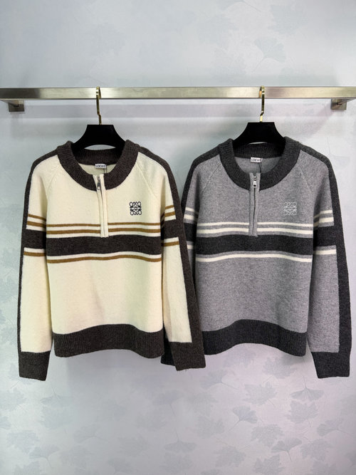 Loewe Color-Blocked Striped Knit Zip-Up, Soft and Relaxed