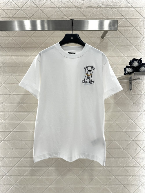Fendi Customized Cotton Round Neck Short Sleeve with Embroidered Dog Logo